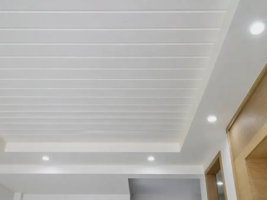 Cielo falso en PVC con detalle perimetral de tabla yeso en interior moderno