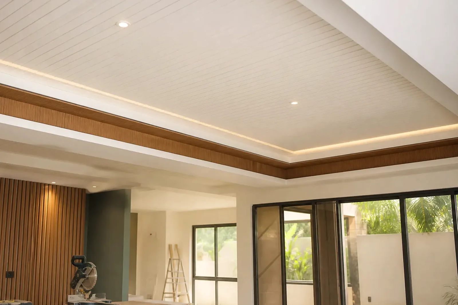 Interior con cielo falso en PVC y detalles de tabla yeso