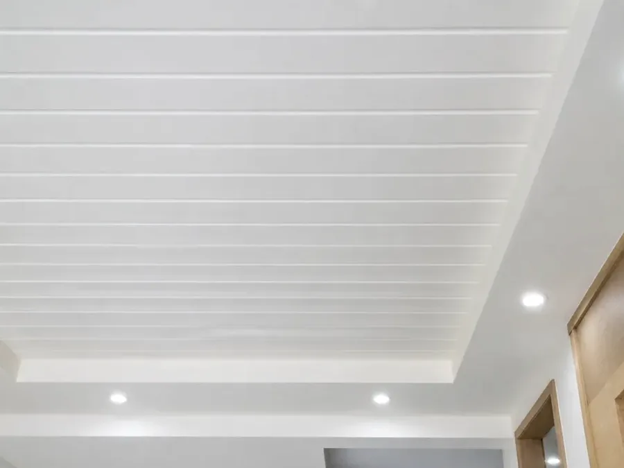 Cielo falso en PVC con detalle perimetral de tabla yeso en interior moderno