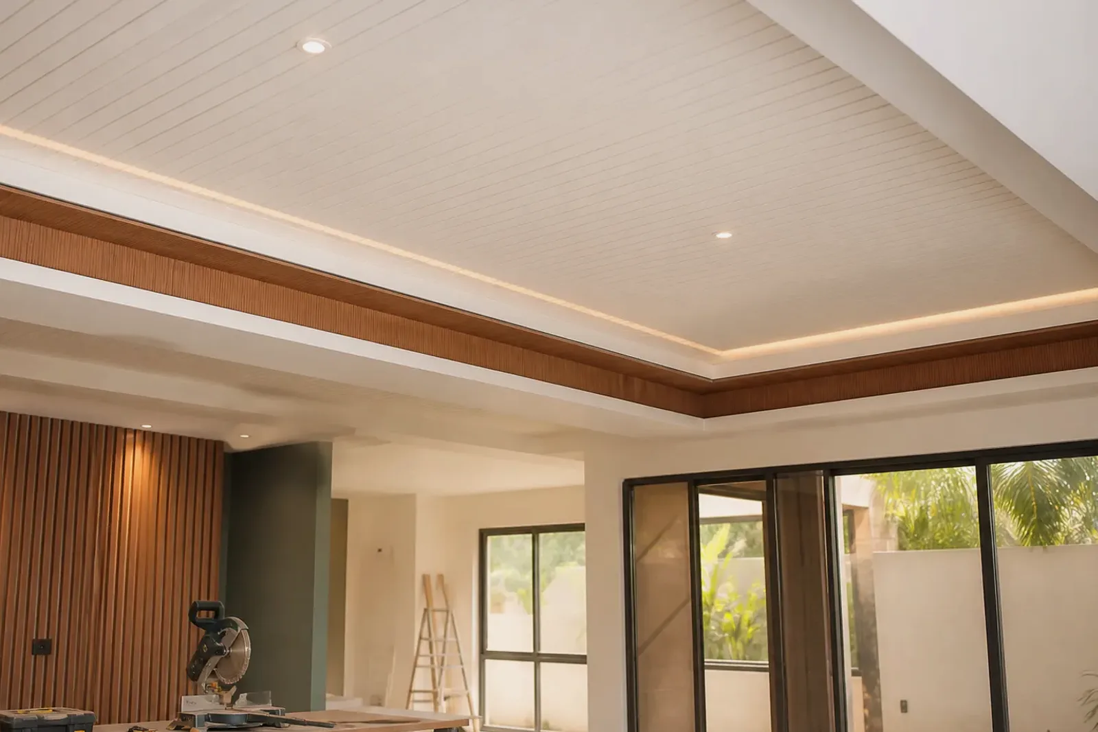 Interior con cielo falso en PVC y detalles de tabla yeso