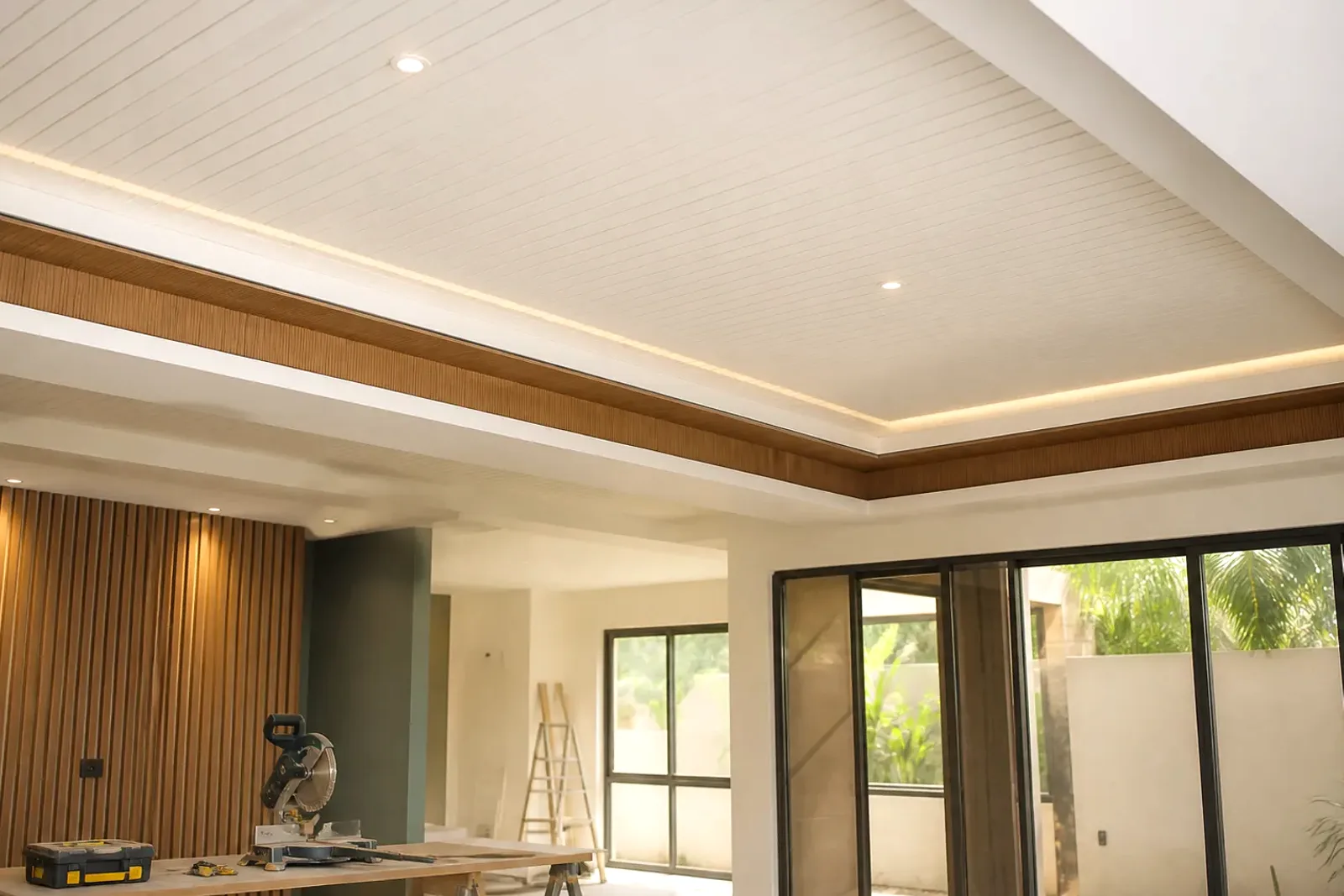 Interior con cielo falso en PVC y detalles de tabla yeso