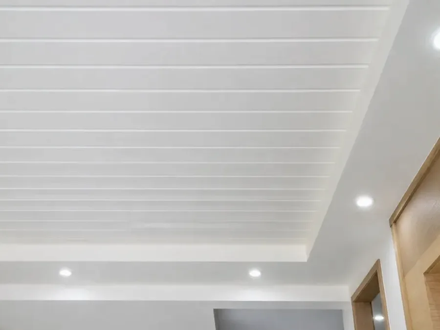 Cielo falso en PVC con detalle perimetral de tabla yeso en interior moderno