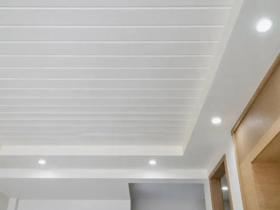 Cielo falso en PVC con detalle perimetral de tabla yeso en interior moderno