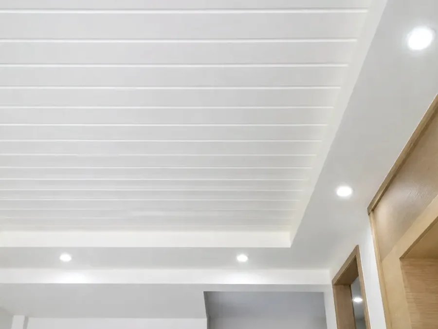 Cielo falso en PVC con detalle perimetral de tabla yeso en interior moderno